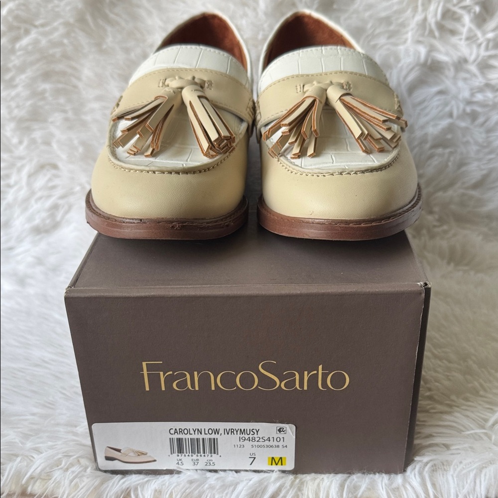 Franco Sarto Cream Tassel Loafers